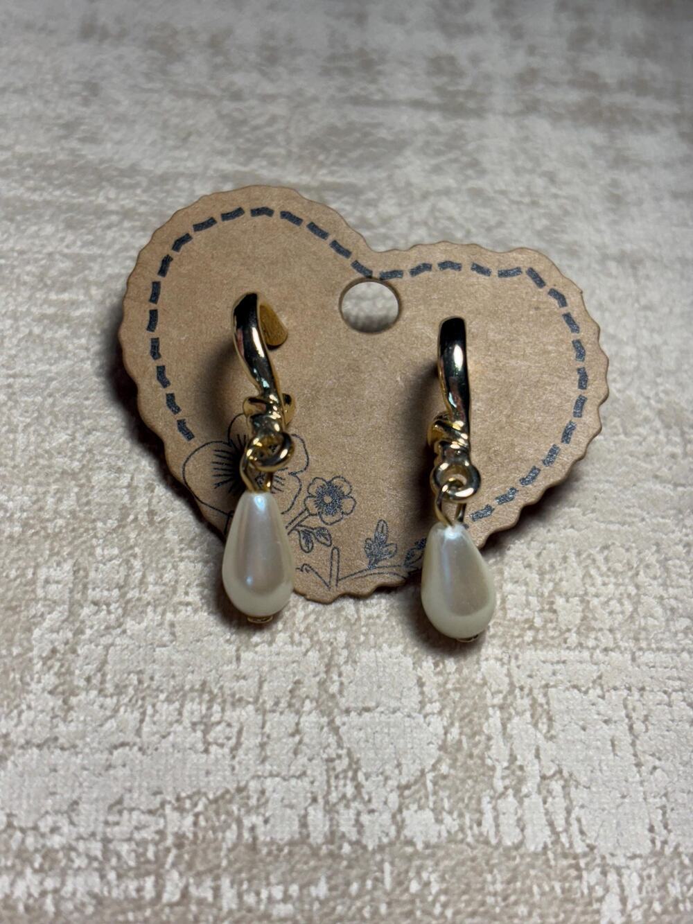 Gold Tone Drop Earrings Small Dangle Earrings Classic Faux Pearl Jewelry